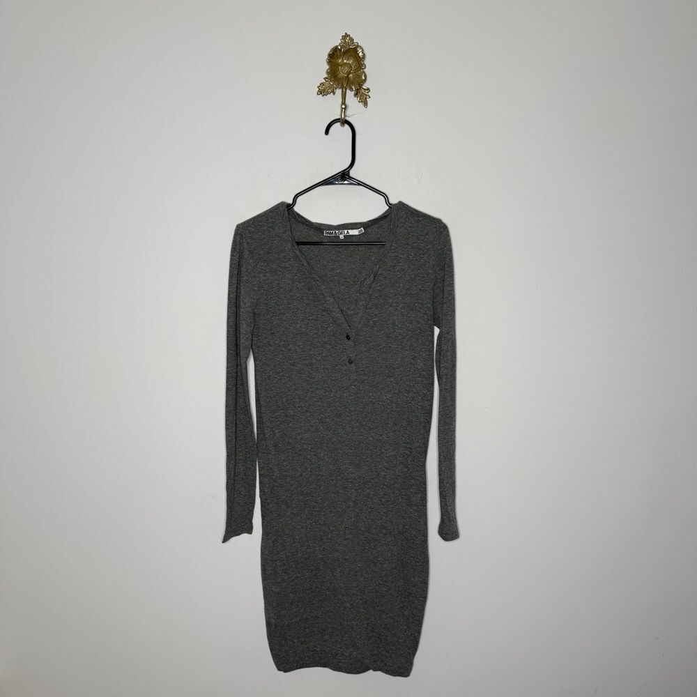 Pam & Gela Heather Grey Long-sleeve Henley Dress S